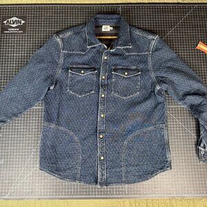 Flint & Tinder Quilted Bone Snap Button Western Shirt Mens Large Lined Denim